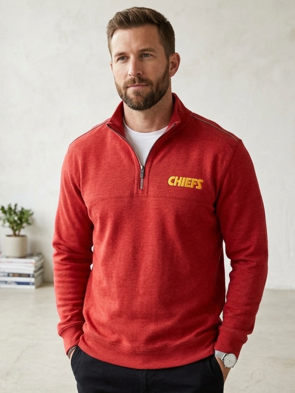 Tommy Bahama KC Chiefs Football Men's Red Quarter-Zip Sweater Sweatshirt Size XL